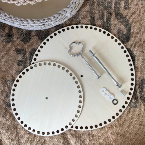 2 emeletes tálaló, horgolható fa alap szett