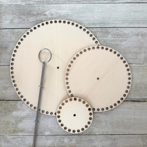 3 emeletes tálaló, horgolható fa alap szett - ezüst